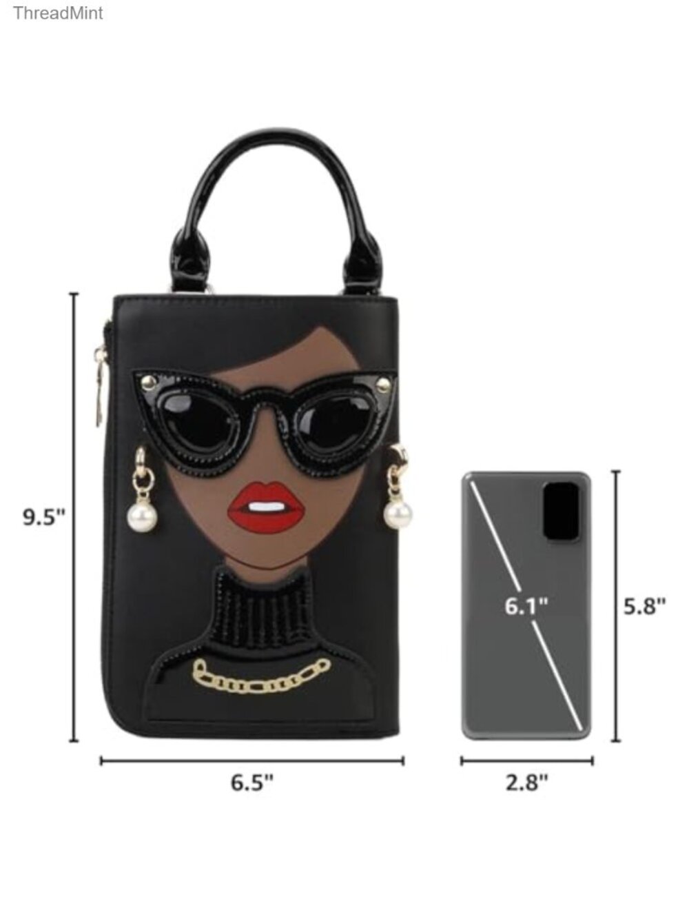 Novelty Lady Face Satchel Handbag PU Leather Top Handle Clutch Purse